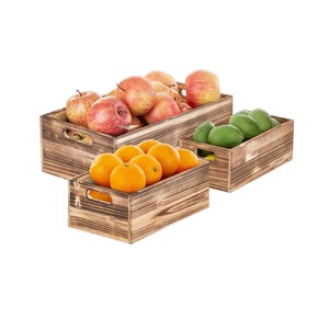 Wholesale Eco-Friendly Wooden <b>Crates</b> Set 3 Pack Rectangular Fruit Bin Kitchen Countertop Food <b>Storage</b> Farmhouse - Product Image 1