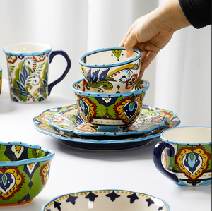 Juego de Platos de Cerámica Pintados a Mano de Estilo Europeo, Platos Irregulares Verdes Marroquíes, Vajilla de Cerámica, Caja de Regalo, Venta al por Mayor - Product Image 5