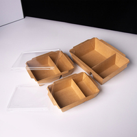 Boîte à salade carrée jetable en papier couché écologique à 2 compartiments avec couvercle transparent, de qualité alimentaire, pour la préparation des repas à emporter