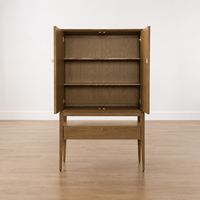 Armoire haute de style Mid-Century Moderniste en chêne massif naturel, vitrine de rangement avec étagère ouverte pour salon, salle à manger, maison moderne