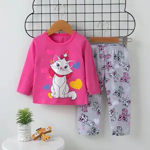 2024 children's pajamas suits autumn and winter Korean version of long -sleeved long pants, male girl underline set cartoon home