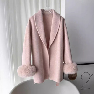 2024 nuovo arrivo autunno e inverno di lusso doppio lato vera lana <span class=keywords><strong>donna</strong></span> naturale pelliccia di volpe <span class=keywords><strong>Cardigan</strong></span> di lana - Product Image 2