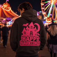 Vente chaude usine : Patch fantôme fluorescent en chenille rouge électrique pour Halloween, thermocollant, logo de transfert thermique pour vêtements effrayants par EYD