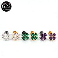 F136 Titan Grüner Flacher Ohrstecker für Knorpel, Labret, Daith, Helix Piercing, Ohrringe, Körperschmuck für Frauen