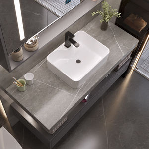 <span class=keywords><strong>Vasque</strong></span> de salle de bain murale moderne et minimaliste en dalle de roche avec miroir intelligent et rangement intégré - Product Image 5