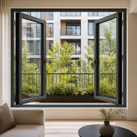 Fenêtre à battant en alliage d'aluminium brun européen avec verre trempé et isolation thermique pour maisons modernes, salles de bain et villas