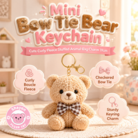 Porte-clés ours en peluche mignon avec nœud à carreaux, animal en peluche doux et moelleux, breloque de sac, pendentif pour sac à dos de filles, décoration de clé de voiture, cadeau