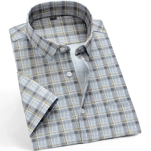 Camisa de vestir a cuadros informal para hombre, manga larga, ajuste Regular, Azul, Gris, Popelina, Otoño, peso ligero, de talla grande para negocios de trabajo <span class=keywords><strong>Social</strong></span> - Product Image 5