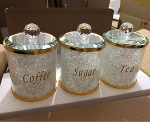 Kristall Gold Kaffee Lebensmittel Aufbewahrung flasche Silber Metall Mit Glas Kaffee Tee Zucker Kanister Sets - Product Image 6