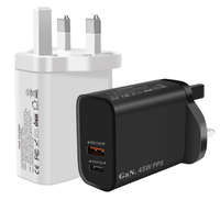 Pengisi Daya Cepat Dual Port USB-C GaN PD 45W Kustom dengan Perlindungan Tahan Api & OVP untuk Ponsel & Earphone-Adaptor Dinding EU/US