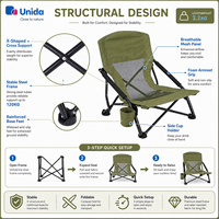Chaise de plage portable avec accoudoirs, porte-gobelet et capacité de charge de 120 kg pour pique-nique, pêche, plage