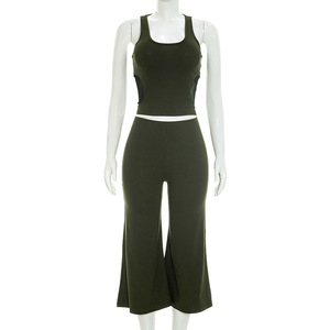 FS18726D Women Mesh <strong>Patchwork</strong> <strong>Tops</strong> and Wide Leg Pants Casual 2026 Two Pieces Sets - Product Image 3