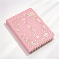 Buku Catatan Kulit PU Pink A5 Kustom, Jurnal Bingkai Bunga Mawar Foil Emas Elegan, Hadiah