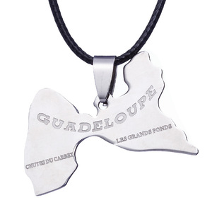 SC collier à cordes tressées en acier inoxydable pour femme, pendentif de la carte de la France, de la guinée, de la Martinique et de la Lareunion - Product Image 3