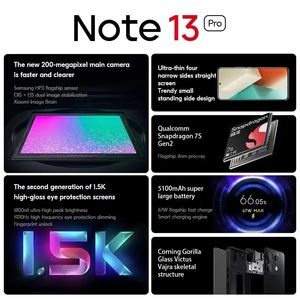 สมาร์ทโฟนสำหรับ Redmi Note 13 <span class=keywords><strong>Pro</strong></span> 5G สมาร์ทโฟน 8GB 256GB Snapdragon 7s Gen 2 หน้าจอ 120Hz แบตเตอรี่ 5100mAh 67W - Product Image 4