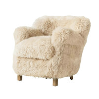 Fauteuil d'appoint individuel classique américain en peau de mouton, dossier ailé, style rustique, en bois, pour salon de villa de luxe