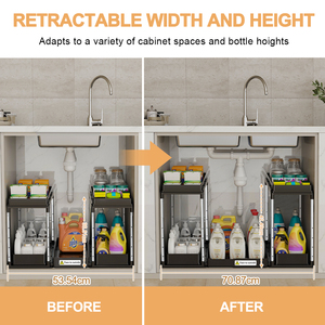 Under Sink Organizers 2 Tier Under Bathroom Cabinet Holder with Hooks & Hanging Cup, Multi-Purpose Storage Shelf for <b>Kitchen</b> - Product Image 2