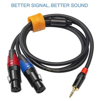 3,5 mm 1/8 TRS Erkek - Çift XLR Dişi Koaksiyel Bükümlü Çift PVC Altın Kaplama Stereo Ses Kablosu (Mikrofon, Hoparlör, Amfi için)