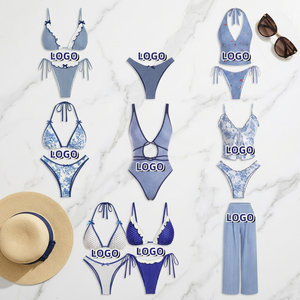 Trajes de Baño de Dos Piezas para Mujer al por Mayor con Logotipo Personalizado, Bikini sin Espalda con Estampados de Leopardo, Rayas y Cuadros, OEM, Impresión Personalizada - Product Image 1
