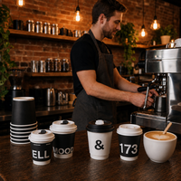 Gobelets à café en papier jetables à double paroi Kingze 8oz 10oz 12oz avec couvercle, personnalisables avec logo, noirs, pour café et thé à emporter