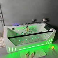 Baignoire double autoportante en acrylique, design graphique blanc moderne, pour hôtel, avec drain d'angle pour trempage