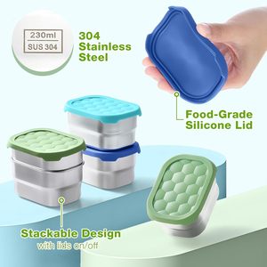 Thép không gỉ Snack container cho trẻ em 8 oz rò rỉ bằng chứng Toddler Snack container với Silicone Nắp <span class=keywords><strong>Stackable</strong></span> kim loại Hộp Ăn Trưa - Product Image 4
