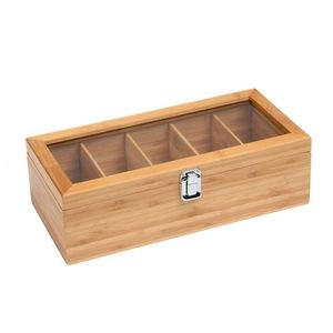 Caja de Té de Madera Natural al por Mayor, Caja de Té de Bambú para Organizar Bolsitas de Té - Product Image 2