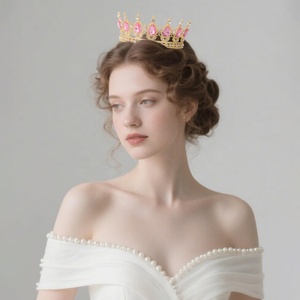 Corona <span class=keywords><strong>de</strong></span> Cristal Redonda Completa Chapada en Oro con Diamantes <span class=keywords><strong>de</strong></span> Imitación AB en Forma <span class=keywords><strong>de</strong></span> Lágrima para Mujer, Tiara para Boda, Aniversario, Concurso, Baile <span class=keywords><strong>de</strong></span> Graduación - Product Image 5