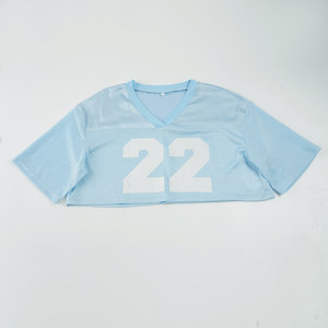 Women's Light Blue Mesh Crop Top V-Neck Short Sleeve Jersey with White Number Print Casual Sporty Streetwear 2026 - Product Image 6