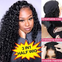 Perruque mi-tête bouclée naturelle en cheveux humains bruts birmans, sans colle, pour femmes noires, facile à porter, pré-épilée, installation facile, perruque mi-tête à retourner