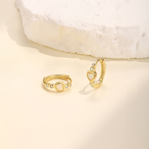 Boucles d'oreilles en or, argent sterling S925, série Saint-Valentin, opale ronde incrustée de zircon - Product Image 3