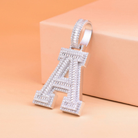 Pendentif Lettre Personnalisé A-Z en Moissanite Sertie de Pierres, Argent 925, Couleur D VVS1, Coupe Baguette et Ronde, Collier Hip Hop pour Hommes et Femmes