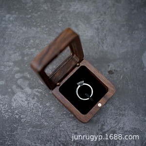 Walnut Wood Jewelry Box Square 5.5x5.5x2.5cm For Wedding <b>Ring</b> <b>Storage</b> - Product Image 2
