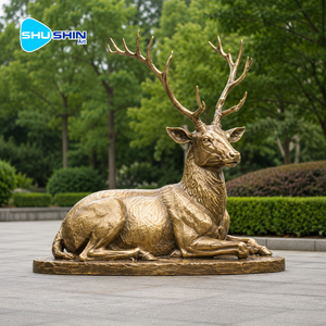 Sculpture de cerf couché en bronze antique, statue réaliste grandeur nature d'un fauve couché, ornement animalier pour jardin extérieur - Product Image 6