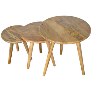 Juego de 3 Mesas de Centro de Lujo de Madera de Mango y Hierro, Muebles Decorativos Tradicionales Móviles para Sala de Estar y Balcón - Product Image 1