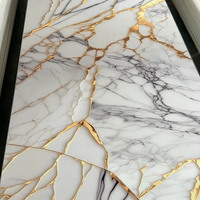 Panneaux muraux en PVC marbré avec revêtement UV, motifs artistiques dorés, pour la décoration de fond des établissements commerciaux haut de gamme