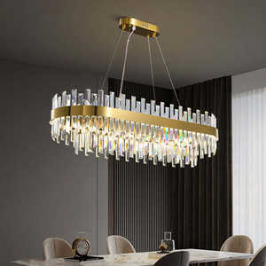 European Decoration <b>Light</b> Living Room Gold Rectangle Round Crystal clear Glass Pendant <b>Light</b> - Product Image 2