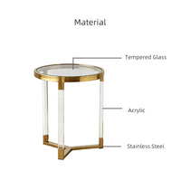Table d'appoint moderne en verre trempé, acier inoxydable poli, pieds en acrylique transparent, table de chevet, meubles de salon, décoratifs