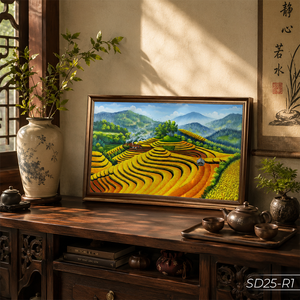 Pintura al Óleo Personalizada de Campos de Arroz en Terrazas sobre Lienzo, Decoración para el Hogar, Servicio OEM ODM de Vietnam, Modelo SD25-R1 - Product Image 6