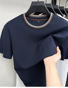 Camiseta personalizada de manga corta con cuello redondo y 210g de amoníaco líquido para hombre, camisa informal de verano, que absorbe la humedad, transpirable, de color liso. - Product Image 3