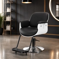 Chaise de salon White Shell avec base ronde argentée, pompe hydraulique 360° °   Chaise de coiffeur pivotante pour salon de coiffure et institut de beauté