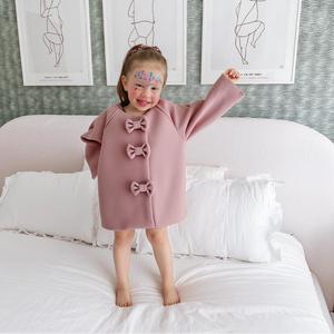 Manteau Doux et Confortable en Peluche pour Bébé Fille, Hiver, avec Nœud sur le Devant, Coupe Trapèze, Manches Raglan, Col Rond, Rose Poudré, Chaud, pour Enfants - Product Image 3
