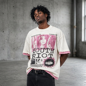 Custom T-<b>shirt</b> Boxy Fit Raw Edge DTG Print Graphic Print Distressed Finish Vintage Style Washed Finish Tee Quality <b>Men</b> T <b>Shirt</b> - Product Image 1