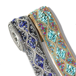 Sabuk Bohemian buatan tangan Diy renda Iron-on Rhinestones manik-manik etnik berlian pita batu permata Strip renda pemangkasan dengan halaman - Product Image 6