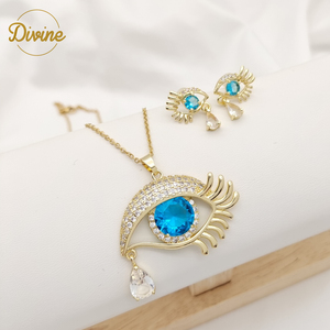 Juego de Joyería Fina al por Mayor con Collar y Pendientes de Cristal de Ojo de Gato en Forma de Lágrima, con Circonitas AAA, para Mujer - Product Image 5