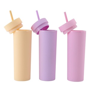 Gobelets personnalisés en plastique à double paroi de 16 oz, colorés, fins, avec couvercle et paille, pour l'eau, le lait, les fêtes - Product Image 5