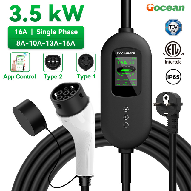 Gocean Charging Cable Level 2 Electric Car 16A 3.5M 5KW Type2 Model 2 Portable Ev Charging Ev Portable Charger