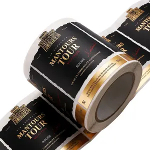Etichetta di vino in lamina d'oro bianco stampa di carta testurizzata etichetta adesiva personalizzata in rotolo per bottiglia di vino