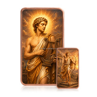 Barre de cuivre fin .999 de 1 once, souvenir artisanal en métal personnalisé, avec l'image du dieu grec Apollon, barre de lingot colorée