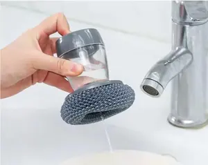 Dish Brush with Soap Dispenser, Non-Scratch Kitchen Steel Wool Scrubber for Pot Pan, Scrubbing Scouring Pad